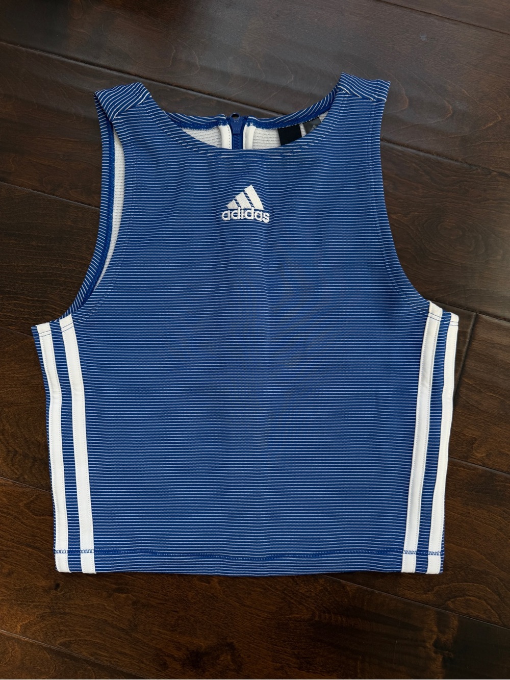adidas Blue Crop Tank Top with White Side Stripes